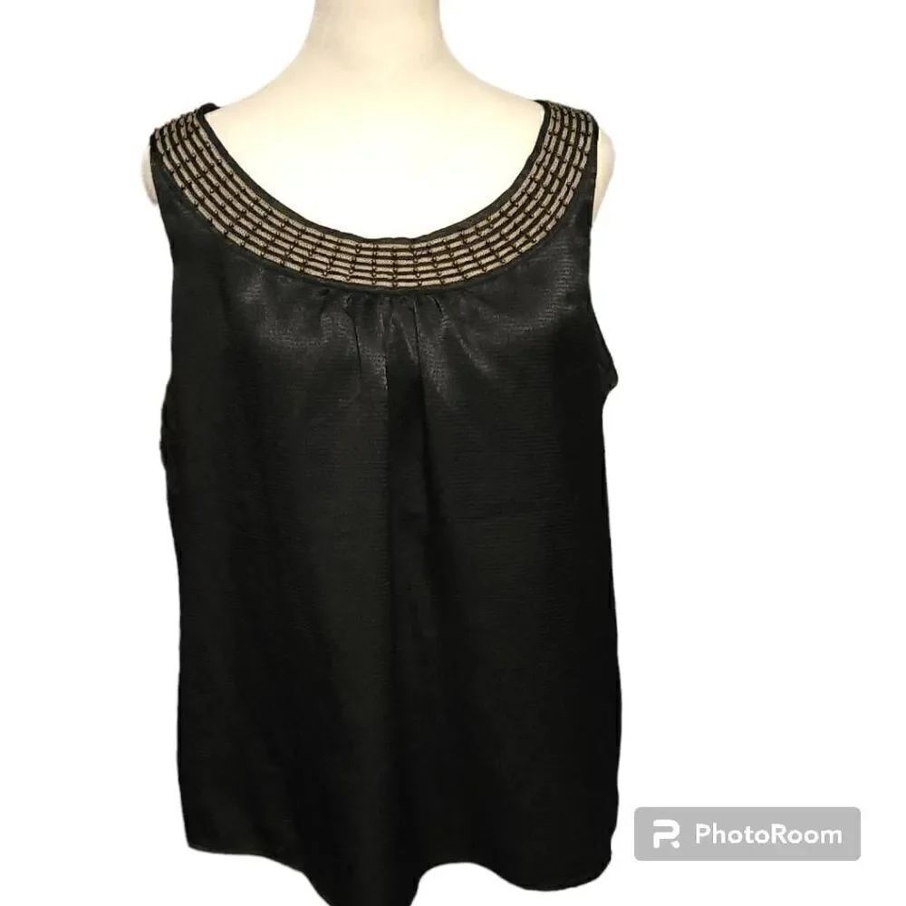 DANA BUCHANAN Women's Blouse Black with Gold Elemet Sleevesless Size L